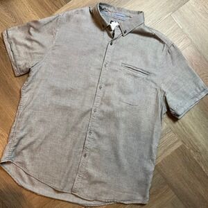 Denim & Flower Mens Shirt Gray Short Sleeve Button Down Casual XL‎ Dress Shirt